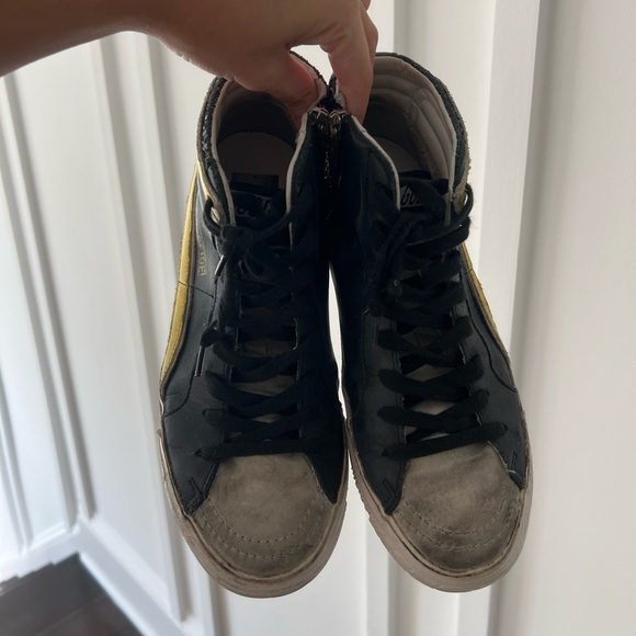 Golden Goose Slide High Top Sneakers Black and Yellow Glitter Pink Star Size 37 - Picture 4 of 7